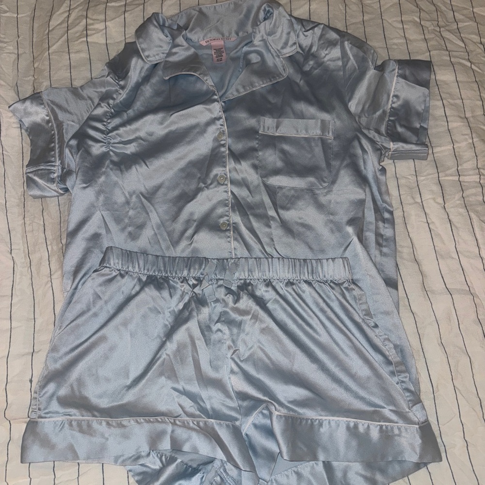Victoria’s Secret Satin Pajama Set in Light Blue